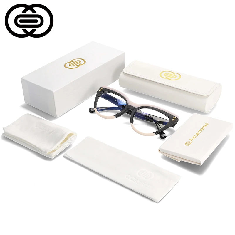 49795  Brand Oversized Women Cat Eye anti Blue Light Acetate Glasses Frames with Glasses Case Fashion Computer Eyeglasses