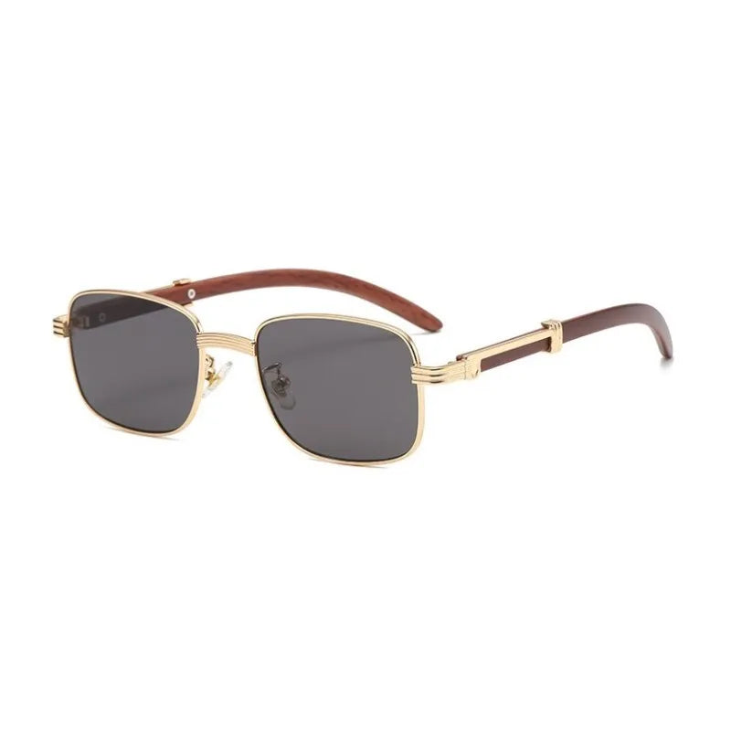 Square Steampink Fashion Sunglasses for Men and Women Vintage Designer Punk Wood Pattern Glasses