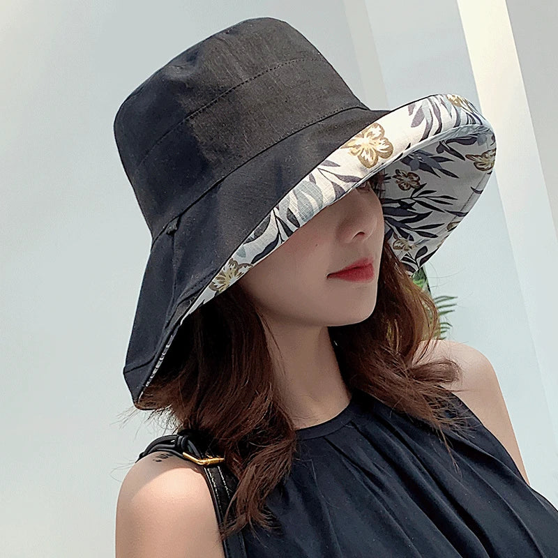 2024 Women'S Hat Bucket Hat Panamanian Women Four Seasons Fisherman Hat Big Brim Hat Double-Sided Fisherman Hat Sun Visor Cap