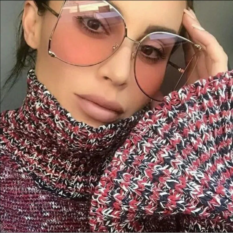 Oversized D Square Sunglasses Women 2022 Luxury Brand Cat Eye Clear Shades Glasses Pearl Fashion Half Frame Sun Glasses Ladies