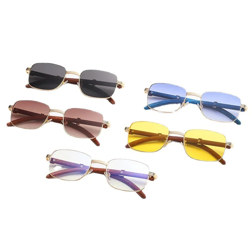 Square Steampink Fashion Sunglasses for Men and Women Vintage Designer Punk Wood Pattern Glasses