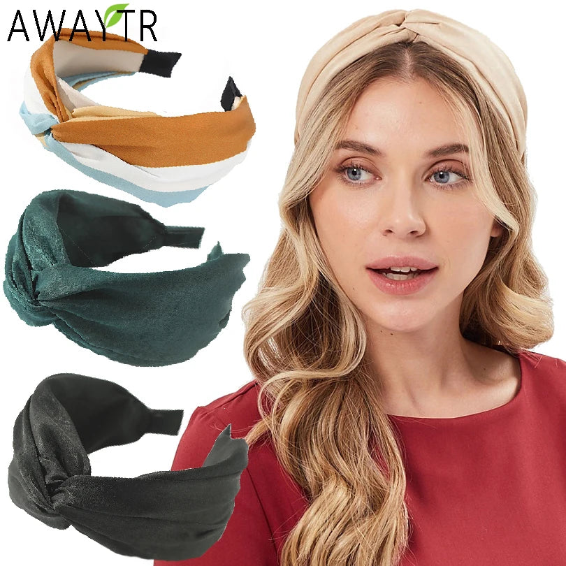 Women Headband Solid Twist Hairbands Turban Bow Knot Cross Tie Cloth Wide Hair Band Hoop Hair Accessories Lady Headdress